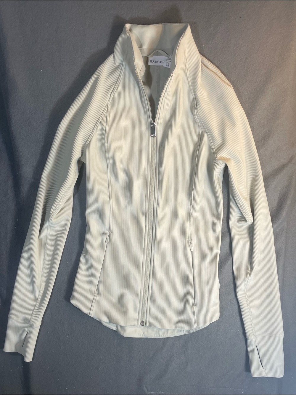 Athleta Cream Ribbed Zip-Up Bomber Jacket